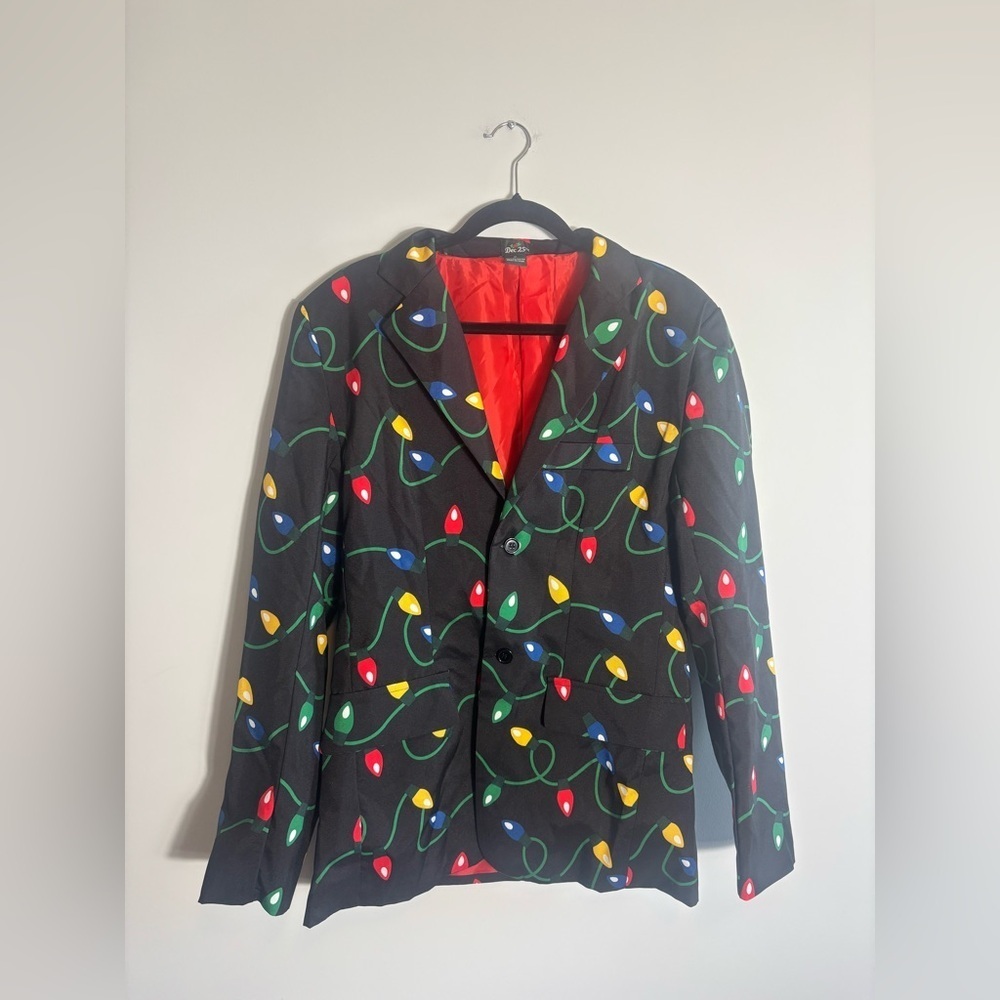 Christmas Light-Up Holiday Blazer Black Festive LED Light Print Jacket SizeSmall